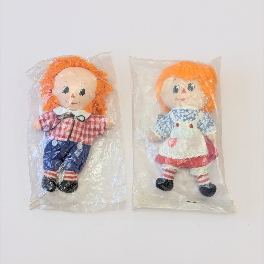 Vintage RAGGEDY ANN & ANDY 6" Knickerbocker Hallmark Dolls Orange Yarn Hair #196
